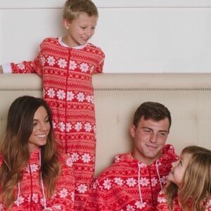 Sleepytime Red & White Snowflake Family Unisex Christmas Footie Pajamas 8 Read…